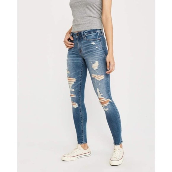 Abercrombie & Fitch Harper Super Skinny Jeans Mid-rise Distressed Blue Size 27 - Picture 11 of 11